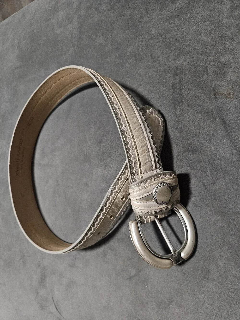 Streets Ahead Ivory Leather Belt with Decorative Silver Buckle